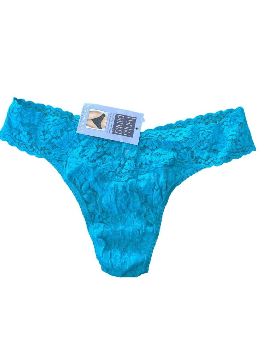 Hanky Panky Signature Lace Original Rise Thong Panty NWT OS 4811 Turquoise Blue